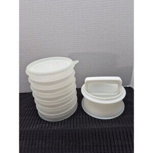 Vintage Tupperware 4" Hamburger Keeper Set Press 9-pcs Press & Seal #882
